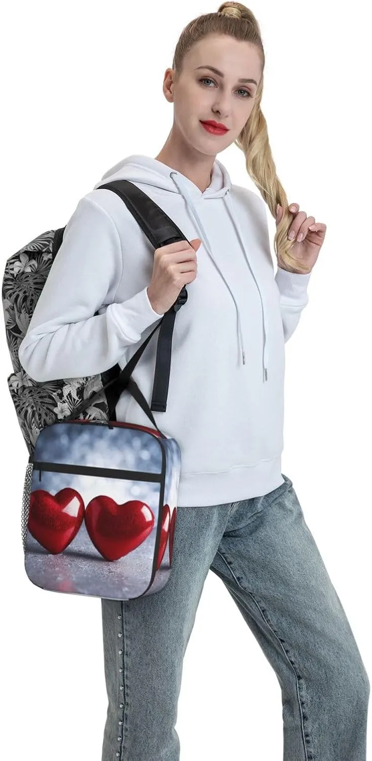 Insulated Lunch Bag for Men Women Reusable Lunch Box Two Hearts Lunchbox Leakproof Cooler Bags for Work Picnic