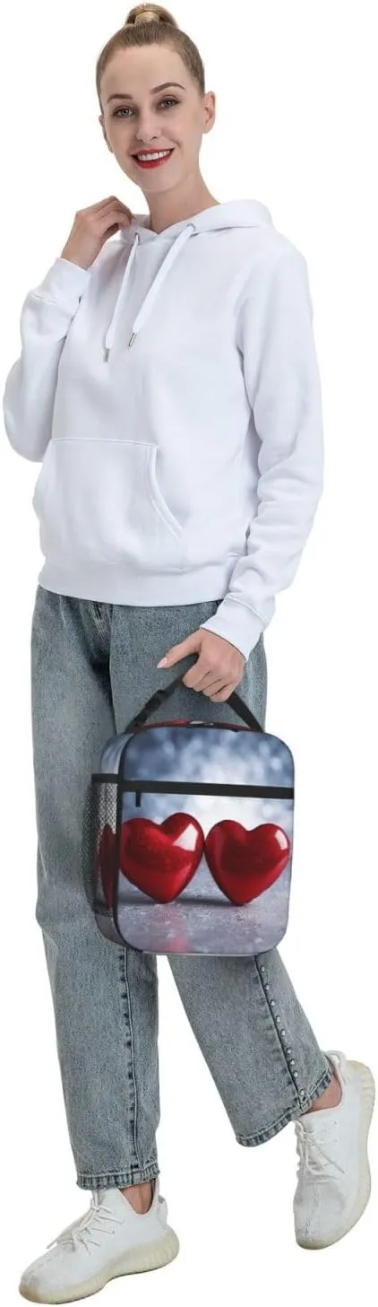 Insulated Lunch Bag for Men Women Reusable Lunch Box Two Hearts Lunchbox Leakproof Cooler Bags for Work Picnic