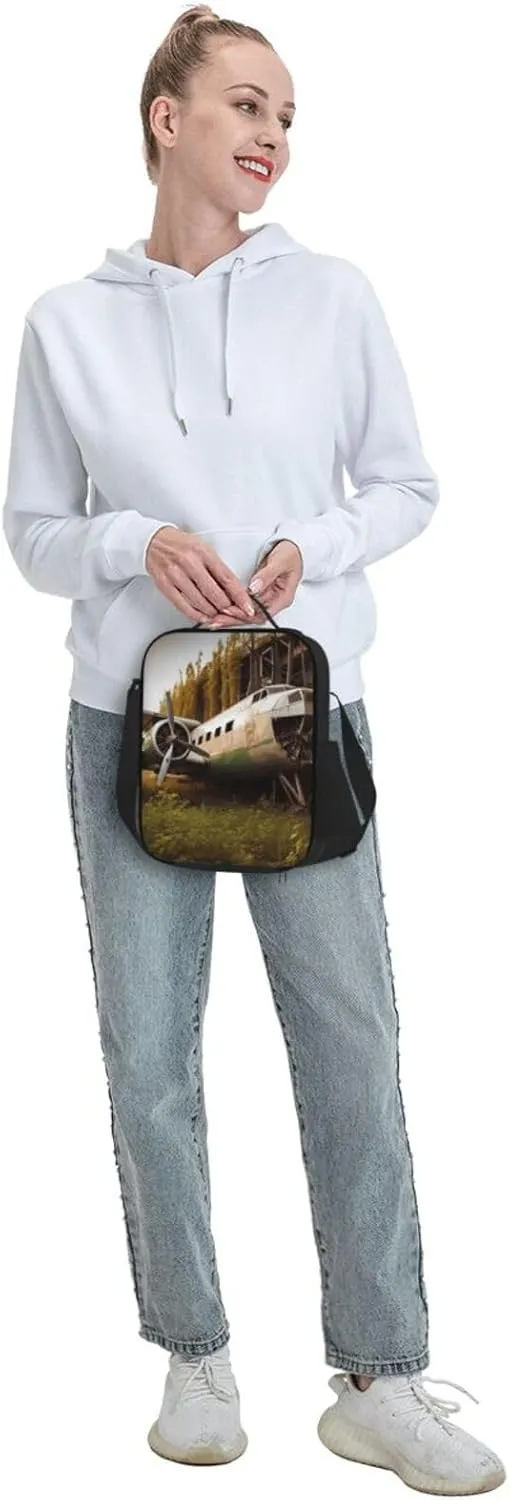 Insulated Lunch Bag for Women Men Abandoned Plane Lunch Box for Adult Reusable Lunch Tote Bag for Work Picnic Travel
