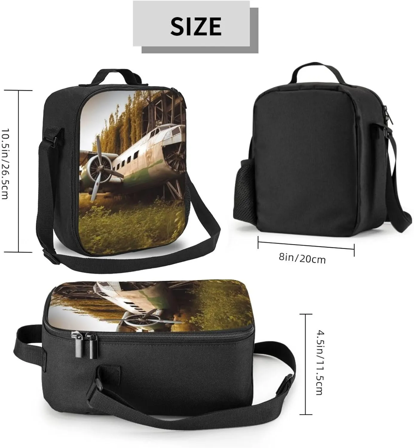 Insulated Lunch Bag for Women Men Abandoned Plane Lunch Box for Adult Reusable Lunch Tote Bag for Work Picnic Travel
