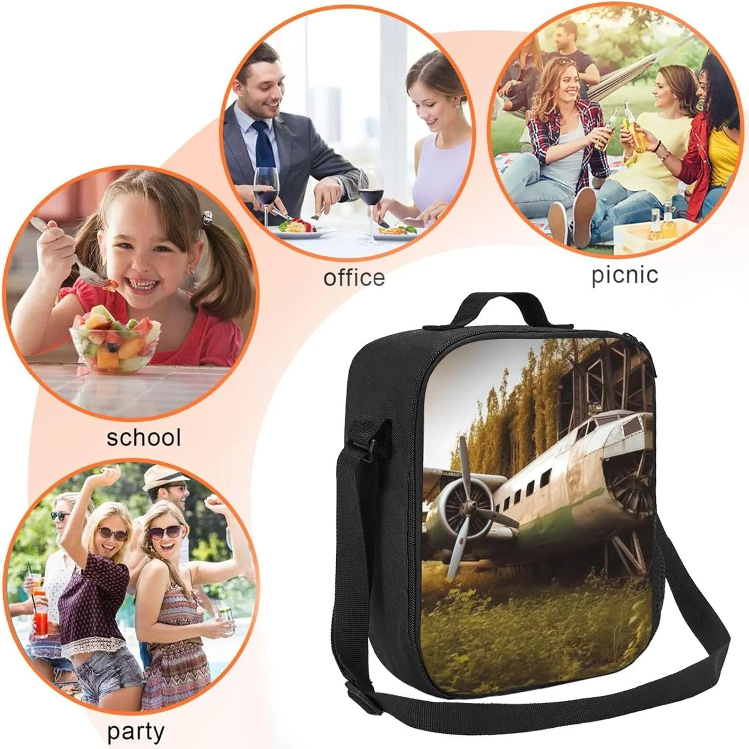 Insulated Lunch Bag for Women Men Abandoned Plane Lunch Box for Adult Reusable Lunch Tote Bag for Work Picnic Travel