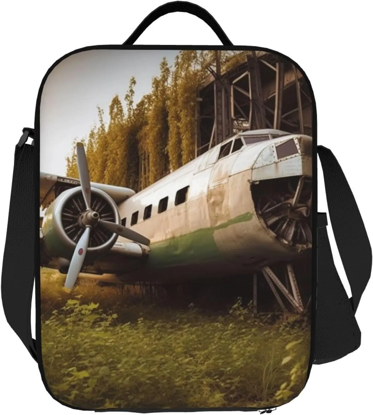 Insulated Lunch Bag for Women Men Abandoned Plane Lunch Box for Adult Reusable Lunch Tote Bag for Work Picnic Travel