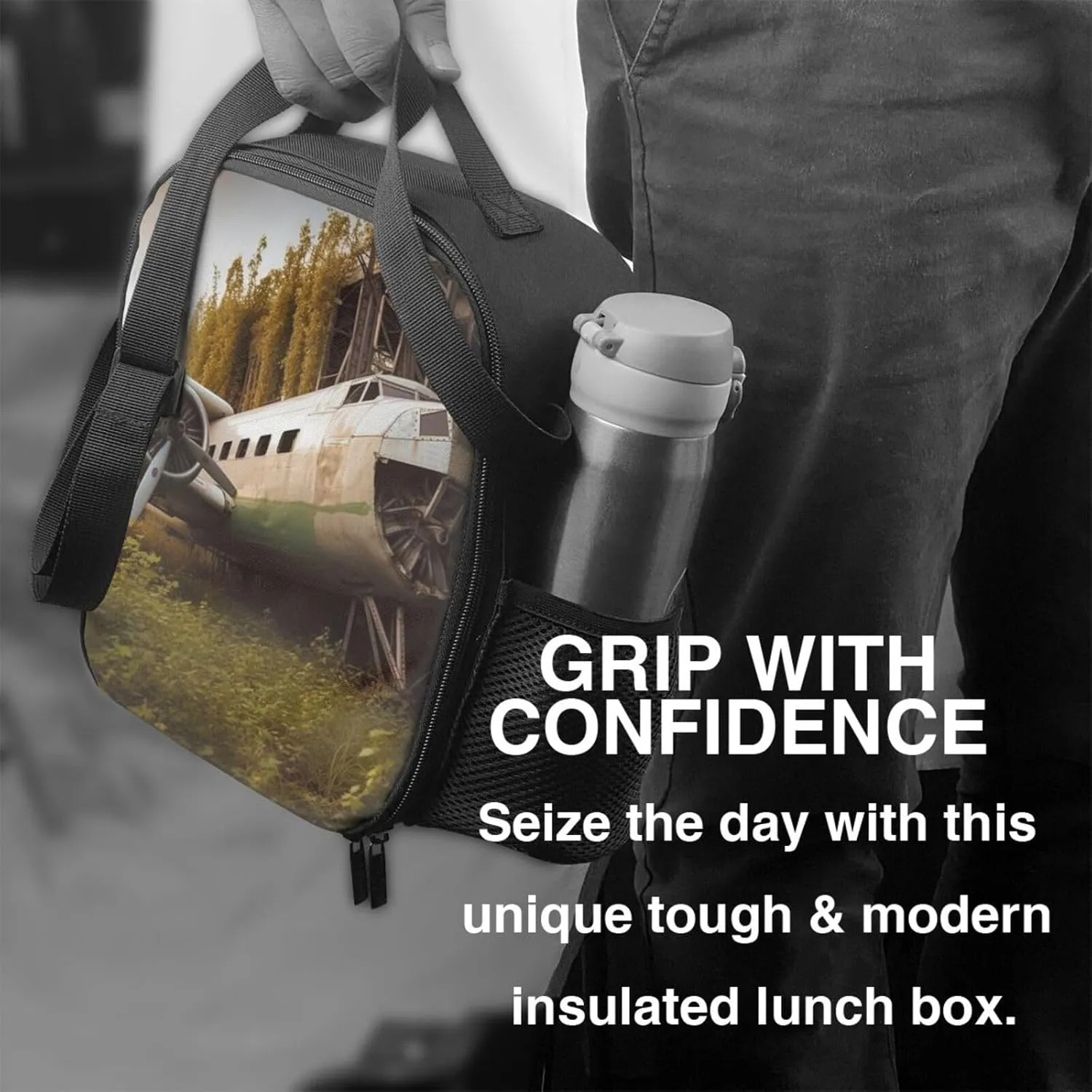 Insulated Lunch Bag for Women Men Abandoned Plane Lunch Box for Adult Reusable Lunch Tote Bag for Work Picnic Travel