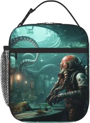 Insulated Lunch Bag for Women Reusable Lunch Box for Office Travel Thermal Lunchbox Cool Octopus Diver Lunch Tote Bags Leakproof Cooler Bag for Men Large Capacity Meal Bag
