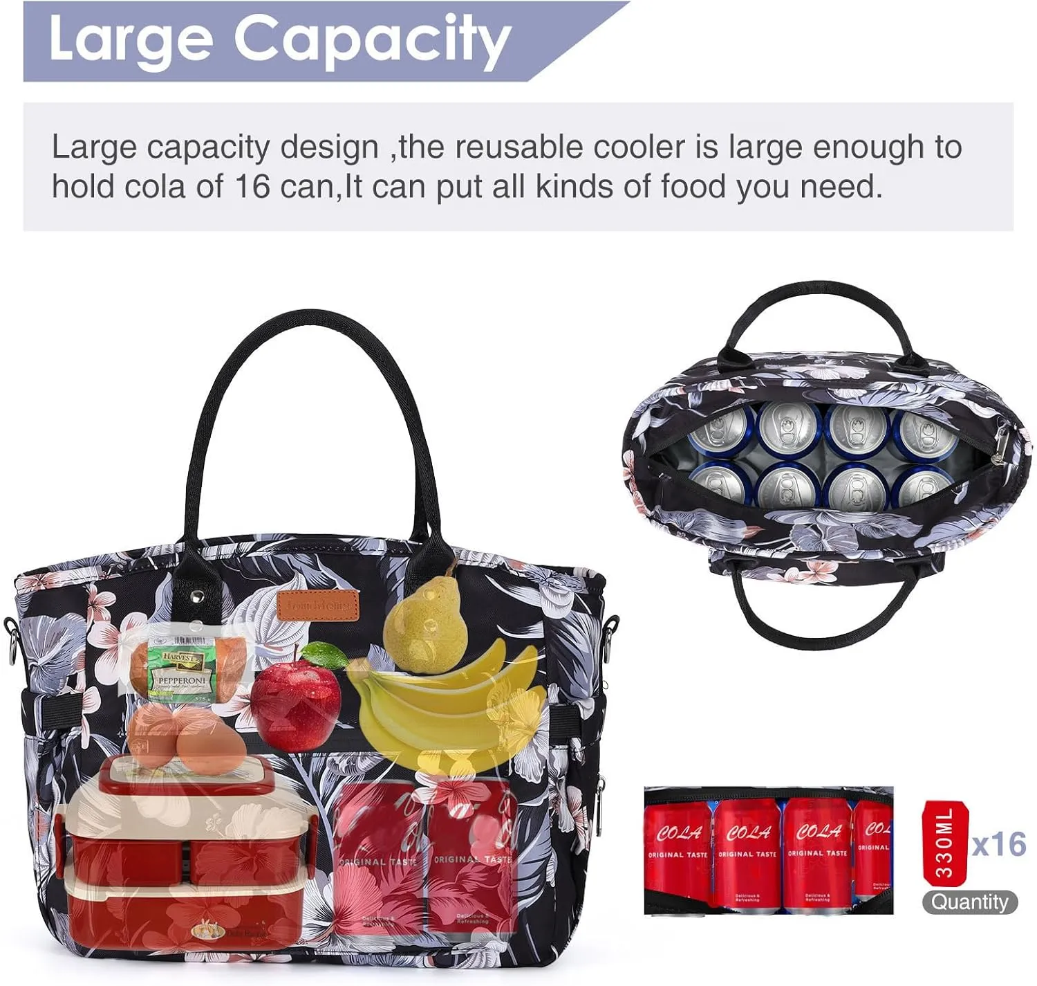Insulated Lunch Bag for Women/Men,LeakProof Adult Lunch Box,Large Lunch Tote Bag with Removable Shoulder Strap,Portable Reusable Lunch Cooler Bag for Office Work Picnic Beach