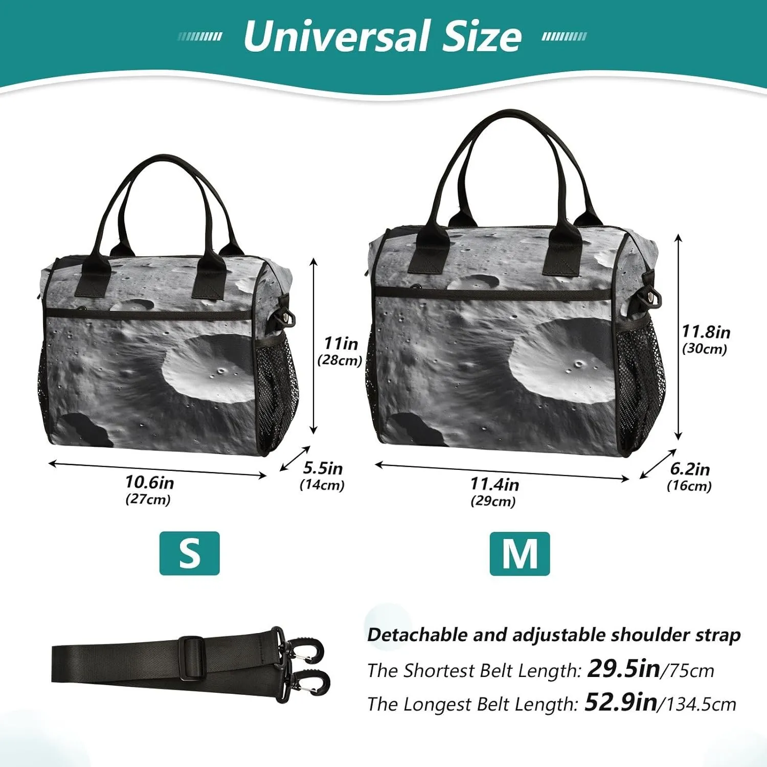 Insulated Lunch Bag Lunar Crater Print for Women Men Spacious Interior Leakproof Thermal Lunch Box Cooler Bag for Office, Outdoor, Travel Medium