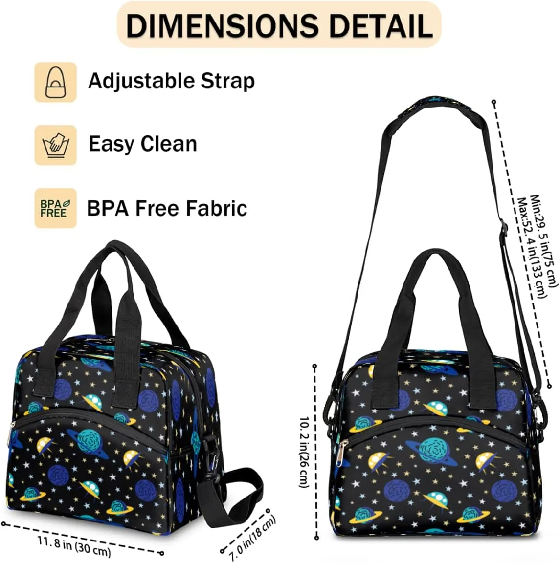 Insulated Lunch Bag Women Men Earth And Spacecraft Large Reusable Lunch Box Leakproof Lunch Tote Bag Cooler Bag with Adjustable Shoulder Strap Travel Picnic Work Beach
