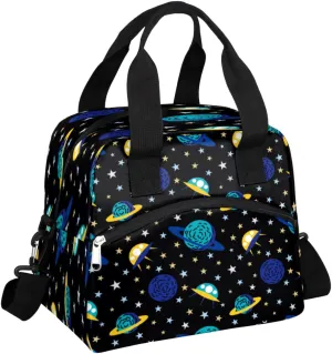 Insulated Lunch Bag Women Men Earth And Spacecraft Large Reusable Lunch Box Leakproof Lunch Tote Bag Cooler Bag with Adjustable Shoulder Strap Travel Picnic Work Beach