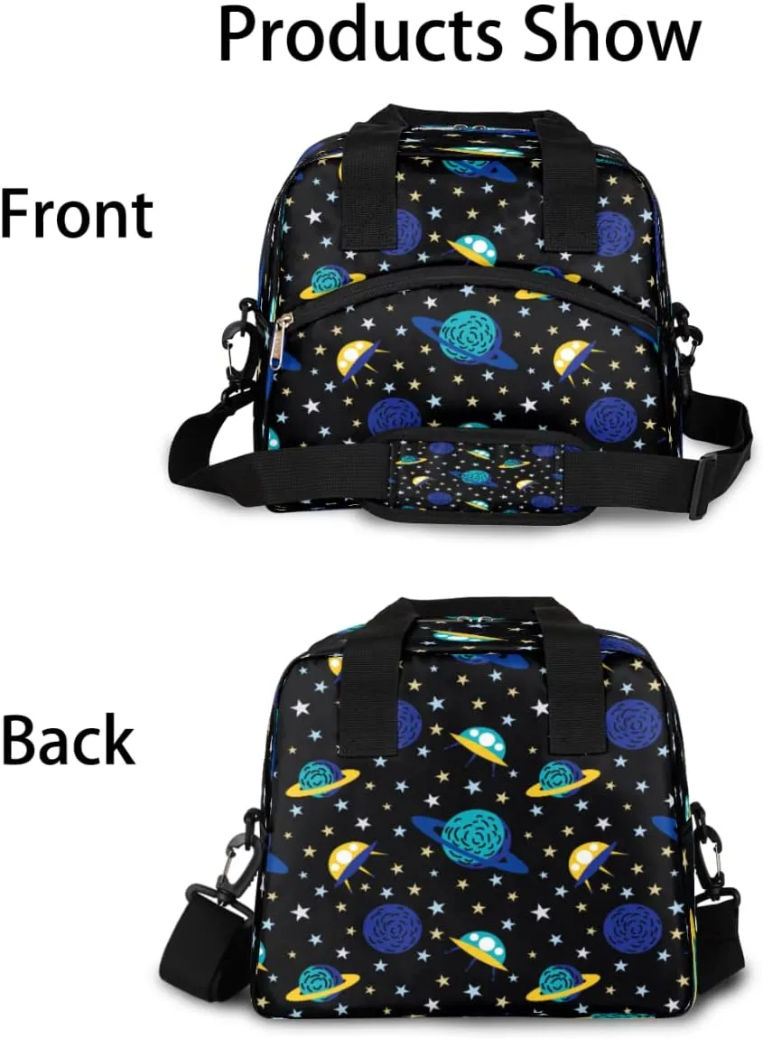Insulated Lunch Bag Women Men Earth And Spacecraft Large Reusable Lunch Box Leakproof Lunch Tote Bag Cooler Bag with Adjustable Shoulder Strap Travel Picnic Work Beach