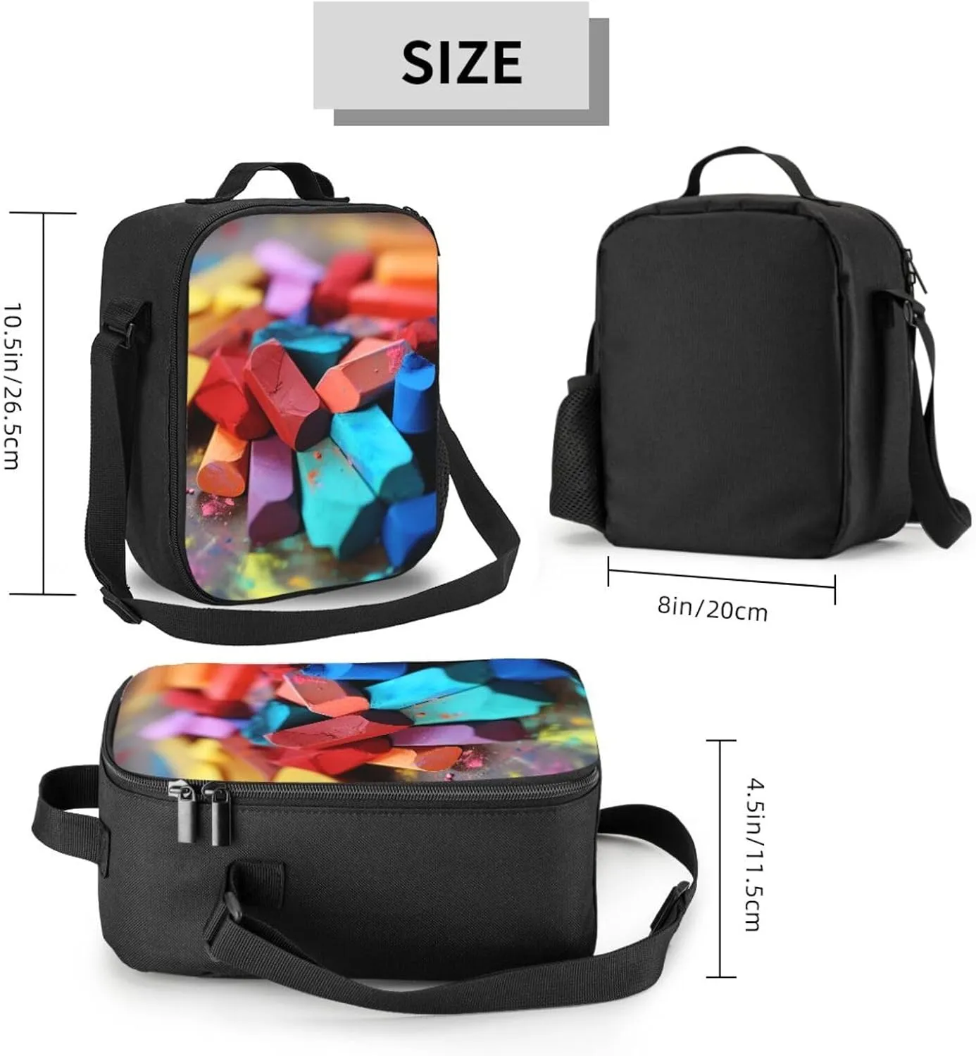 Insulated Lunch Bags for Women Colored chalk Reusable Lunch Boxes Waterproof Shoulder Bag Lunch Cooler Bag for Work