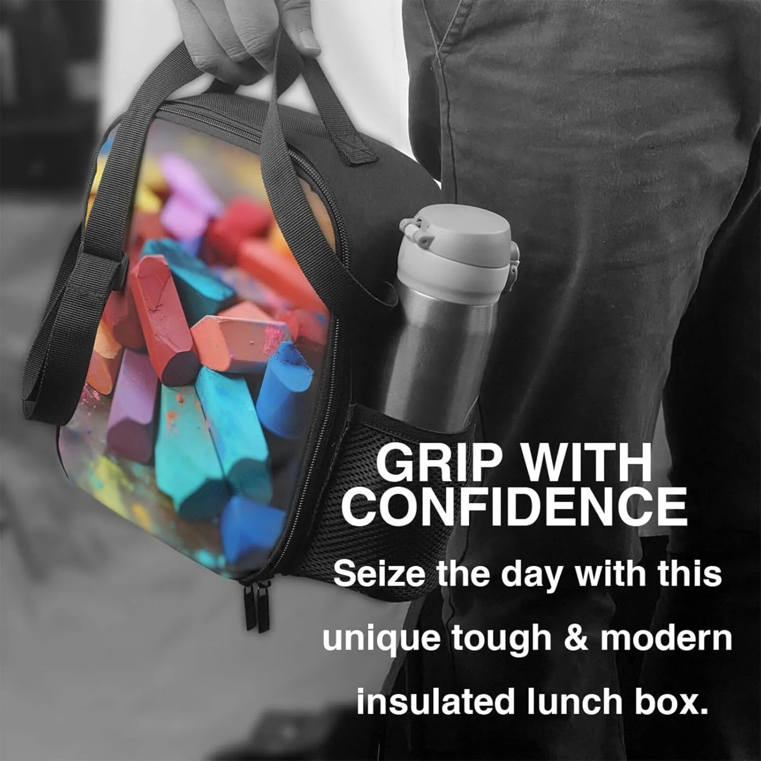 Insulated Lunch Bags for Women Colored chalk Reusable Lunch Boxes Waterproof Shoulder Bag Lunch Cooler Bag for Work