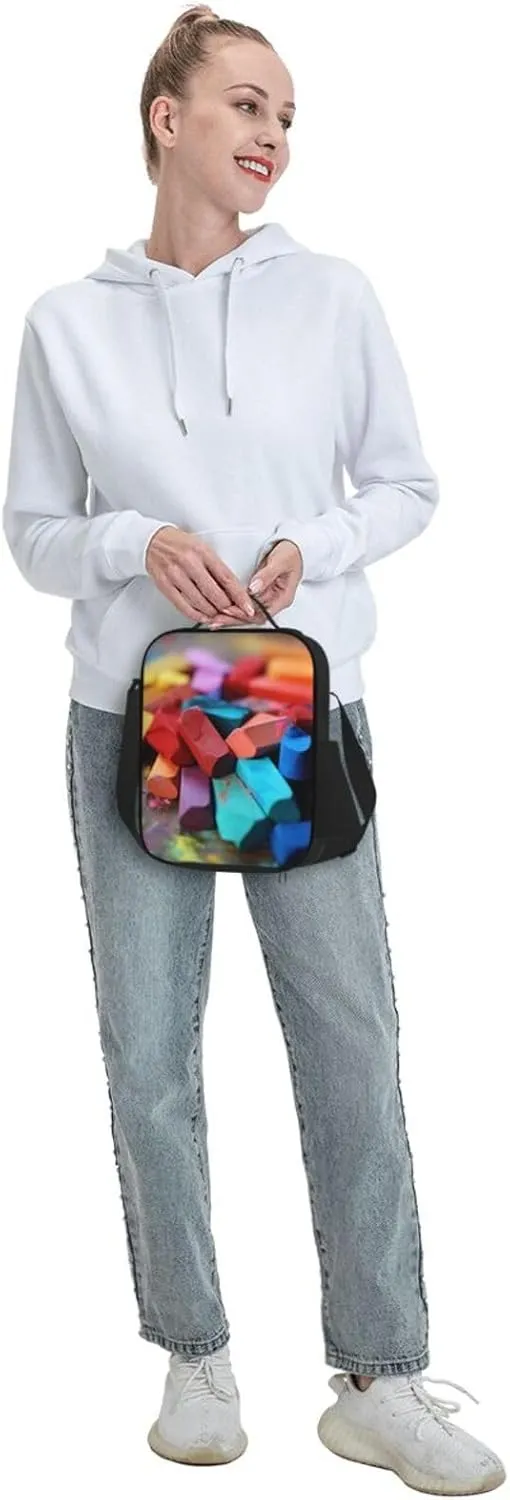 Insulated Lunch Bags for Women Colored chalk Reusable Lunch Boxes Waterproof Shoulder Bag Lunch Cooler Bag for Work