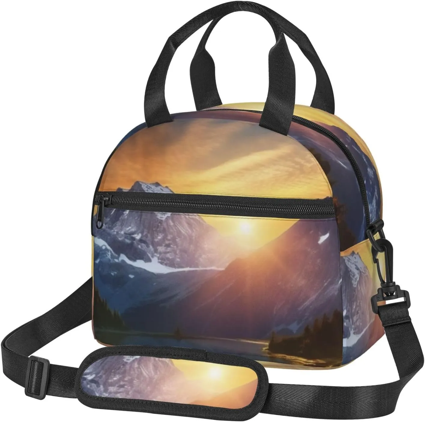 Insulated Lunch Bags for Women Men Reusable Lunch Box with Adjustable Shoulder Strap Mountain Sunrise Cooler Bag Large Lunch Tote Bag Leakproof Lunchbox for Office Travel