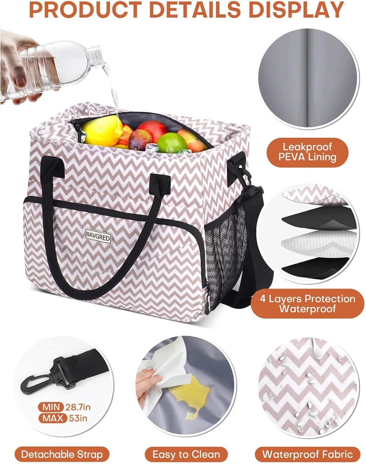 Insulated Lunch Bags, Large Capacity Leakproof Cooler Bag, Women Lunch Tote Bag with Shoulder Strap, Adult Lunch Box for Work Picnic Beach (Wavy A)