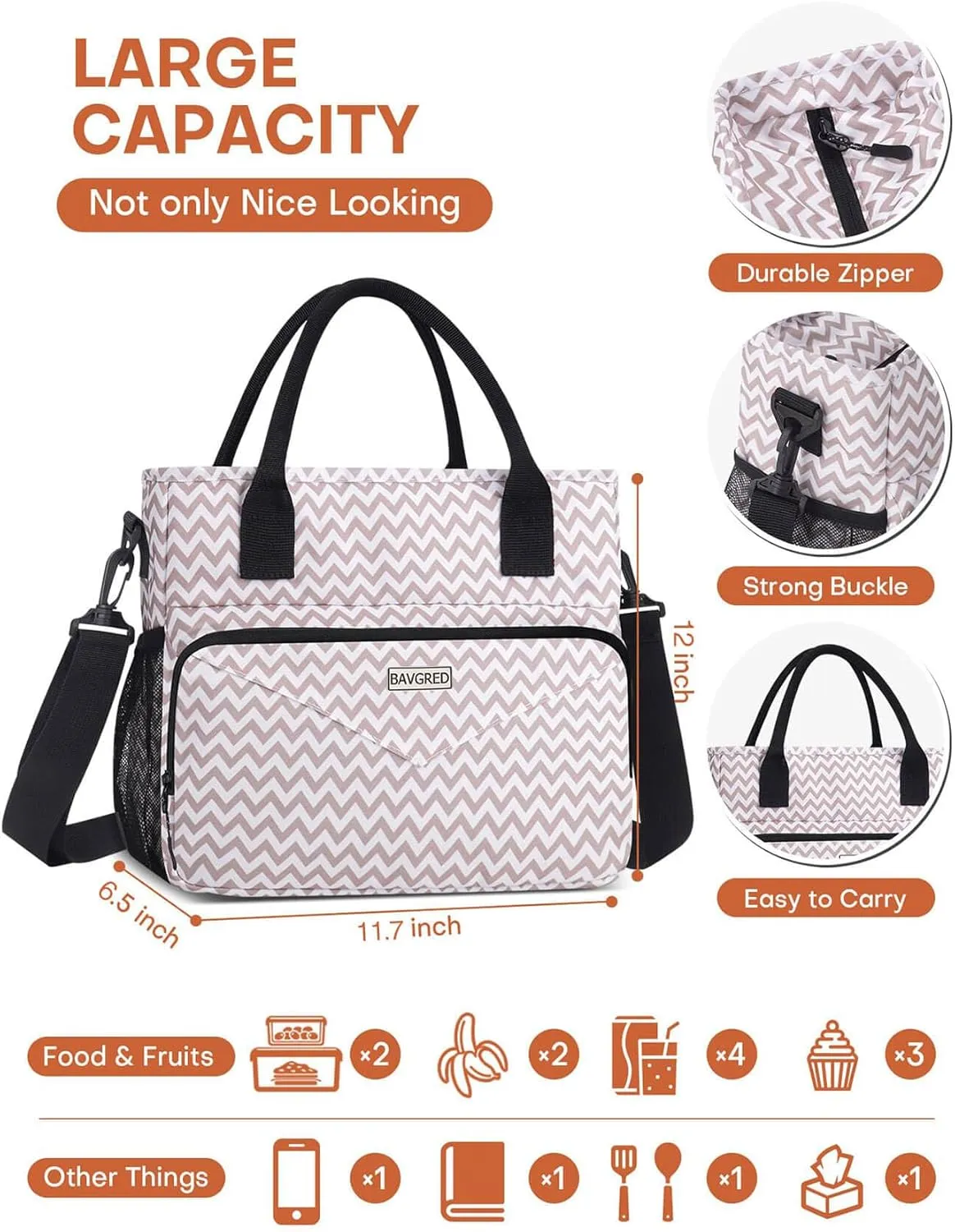 Insulated Lunch Bags, Large Capacity Leakproof Cooler Bag, Women Lunch Tote Bag with Shoulder Strap, Adult Lunch Box for Work Picnic Beach (Wavy A)