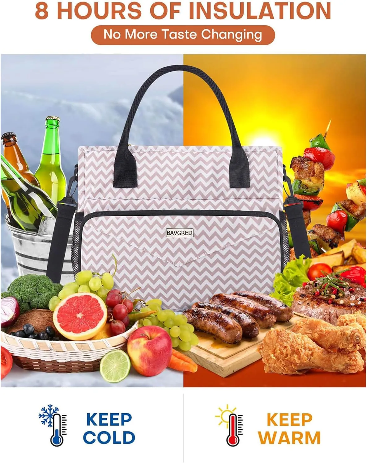 Insulated Lunch Bags, Large Capacity Leakproof Cooler Bag, Women Lunch Tote Bag with Shoulder Strap, Adult Lunch Box for Work Picnic Beach (Wavy A)