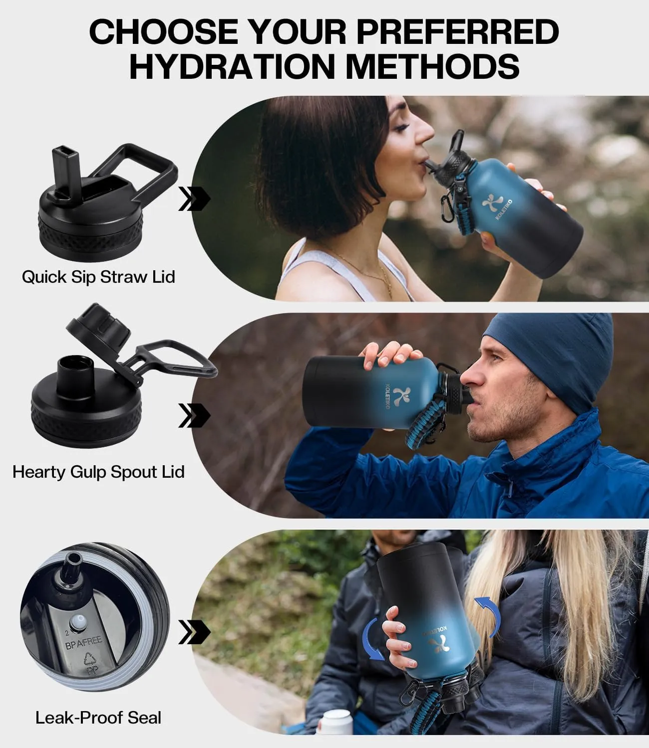 Insulated Water Bottle 64 oz(COLD for 36 Hrs), Non-BPA & Leak Proof, Half Gallon Sports Stainless Steel Water Jug Large with Straw, Indigo Black