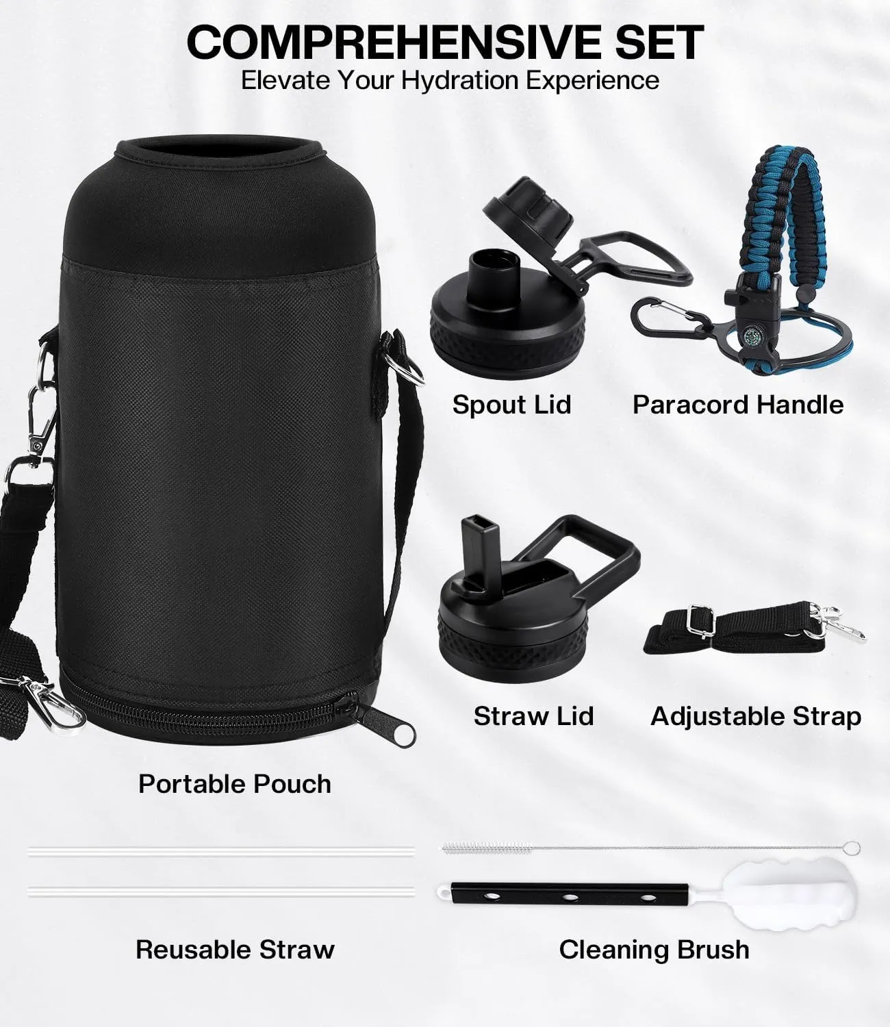 Insulated Water Bottle 64 oz(COLD for 36 Hrs), Non-BPA & Leak Proof, Half Gallon Sports Stainless Steel Water Jug Large with Straw, Indigo Black
