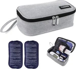Insulin Cooler Travel Case, Diabetic Medicine Carrying Bag with 2 * 200g Ice Packs, Large Capacity Insulated Organizer Medication Cooler Bag for Insulin Pens and Diabetes (Gray)
