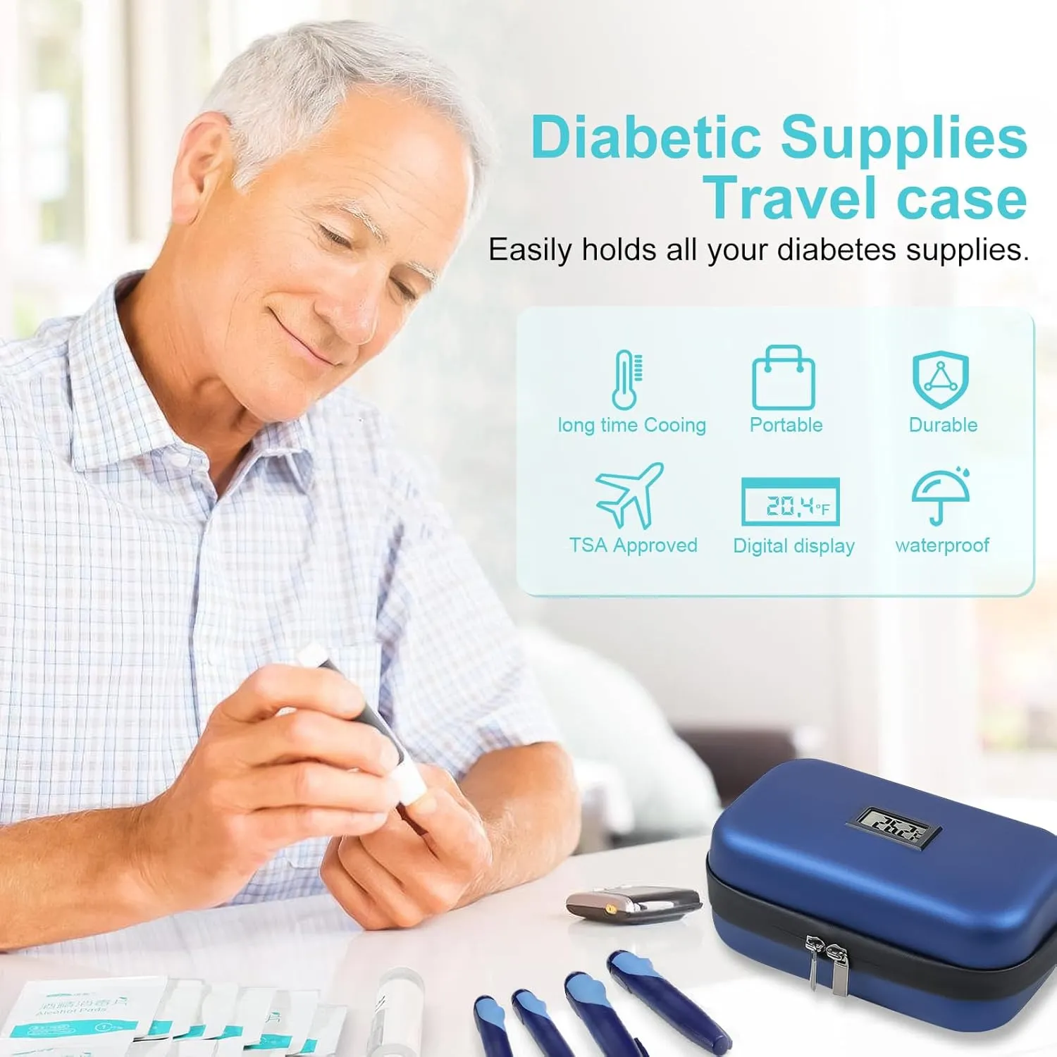 Insulin Cooler Travel Case TSA Approved Medication Diabetic Cooler for Travel with Temperature Display Refrigerated Medicine Organizer Bag with 2 Ice Pack