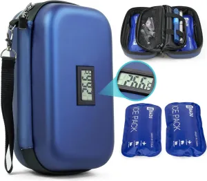 Insulin Cooler Travel Case TSA Approved Medication Diabetic Cooler for Travel with Temperature Display Refrigerated Medicine Organizer Bag with 2 Ice Pack