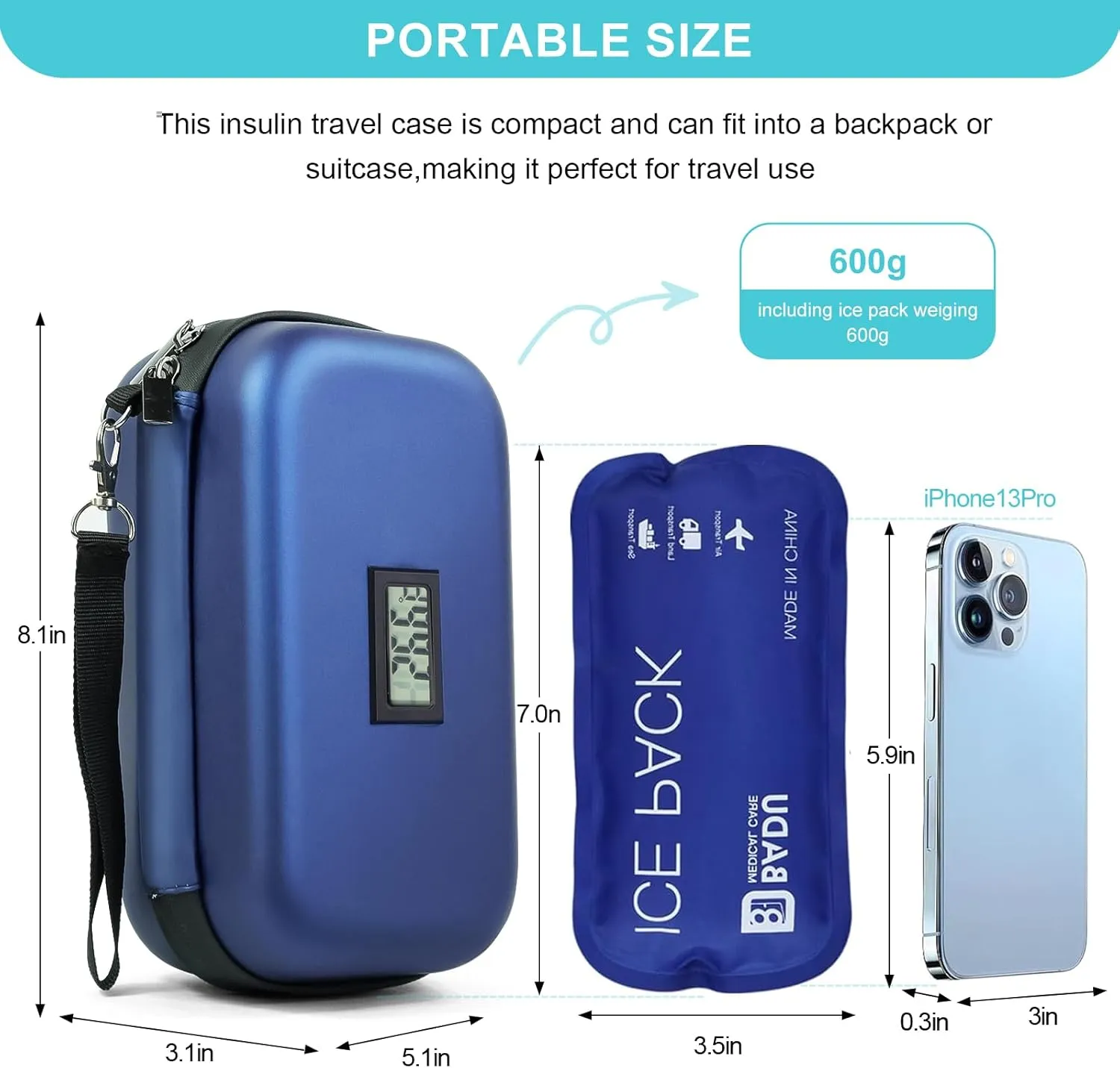 Insulin Cooler Travel Case TSA Approved Medication Diabetic Cooler for Travel with Temperature Display Refrigerated Medicine Organizer Bag with 2 Ice Pack