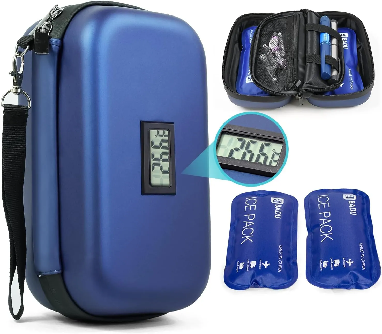 Insulin Cooler Travel Case TSA Approved Medication Diabetic Cooler for Travel with Temperature Display Refrigerated Medicine Organizer Bag with 2 Ice Pack