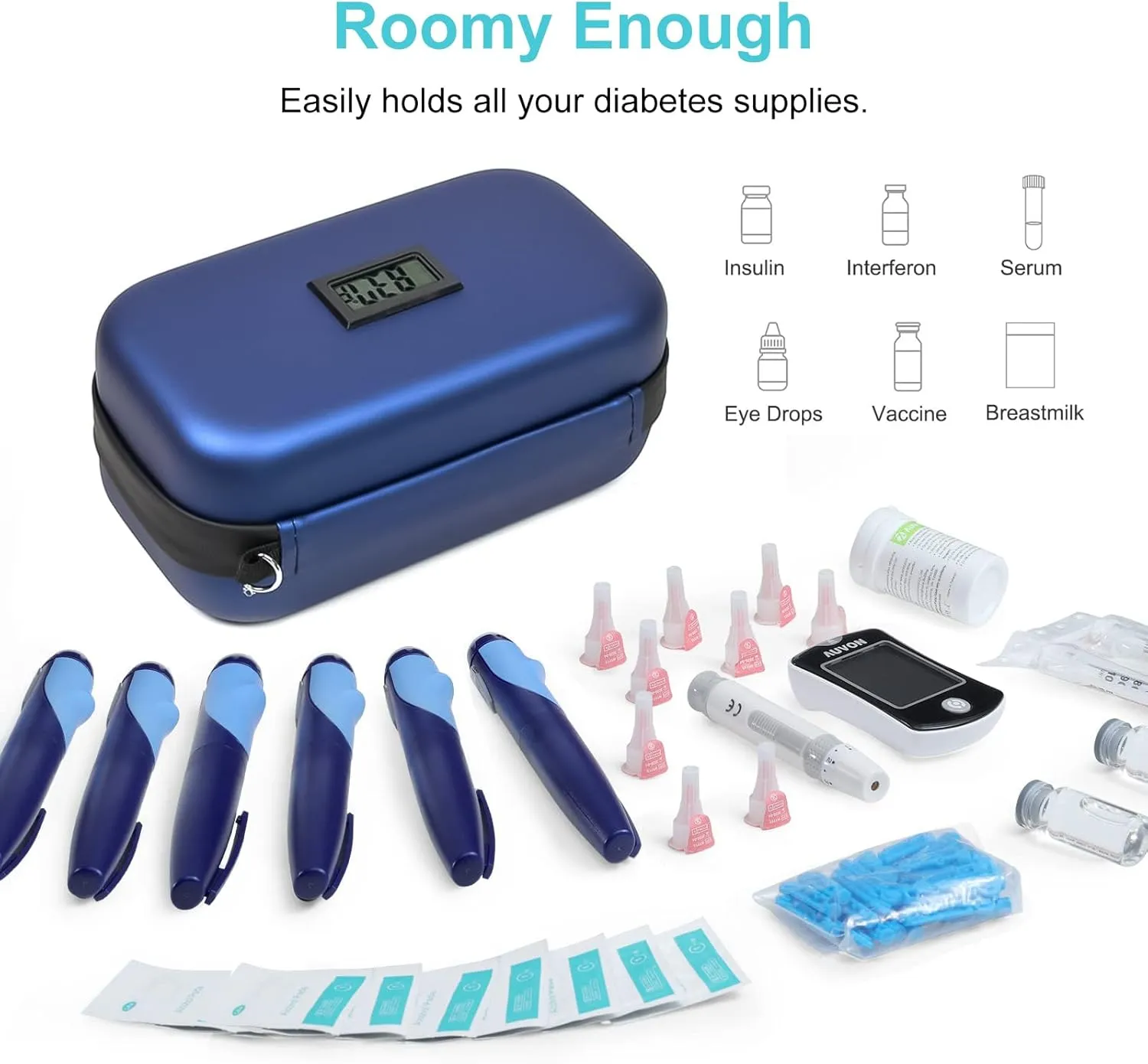 Insulin Cooler Travel Case TSA Approved Medication Diabetic Cooler for Travel with Temperature Display Refrigerated Medicine Organizer Bag with 2 Ice Pack