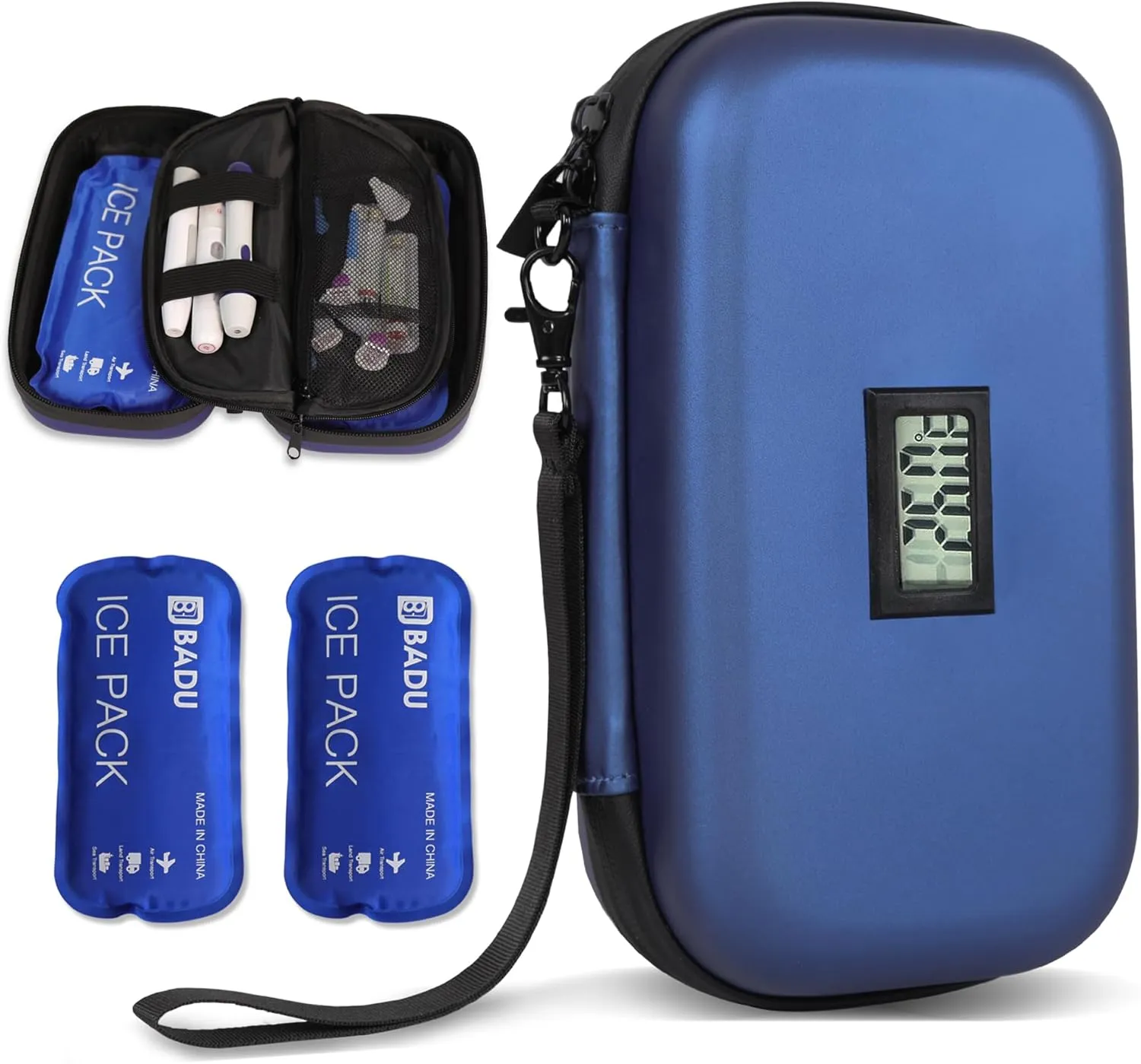 Insulin Cooler Travel Case TSA Approved Refrigerated Medicine Organizer Bag with Thermometer Temperature Display Keep Medicine Cool Include 2 Ice Packs for Diabetic