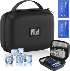 Insulin Cooler Travel Case with Temperature Display, TSA Approved Diabetic Cooling Bag for Insulin Pens and Supplies, Refrigerated Medicine Organizer with 2 Ice Packs