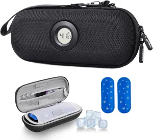 Insulin Cooler Travel Case with Thermometer Temperature Display for Diabetic Care Storage, Refrigerated Medicine Organizer Bag with 2 TSA Approved Medication Cooler Ice Pack for Daily Trip