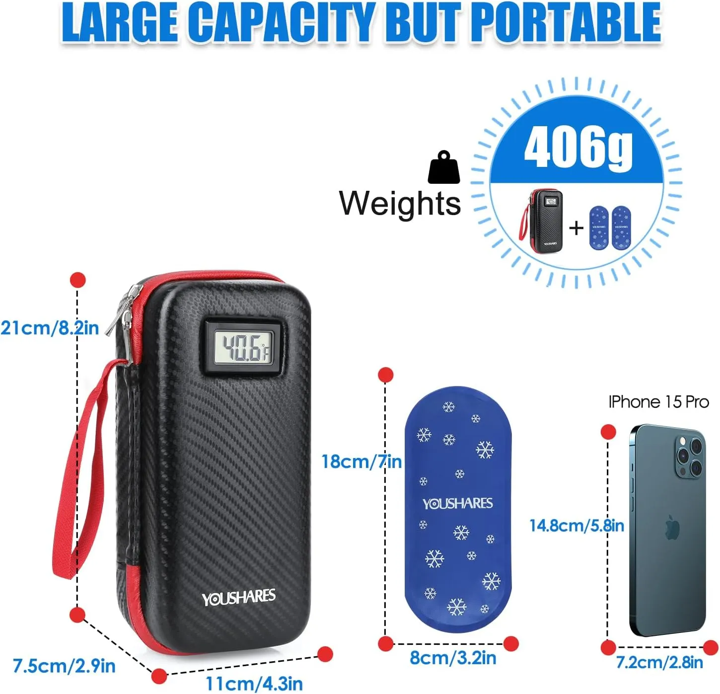 Insulin Cooler Travel Case with Tsa Approved Ice Packs Diabetic Medication Insulated Cooling Bag with Temperature Display Refrigerated Medicine Kit for Insulin Pen and Diabetic Supplies Storage