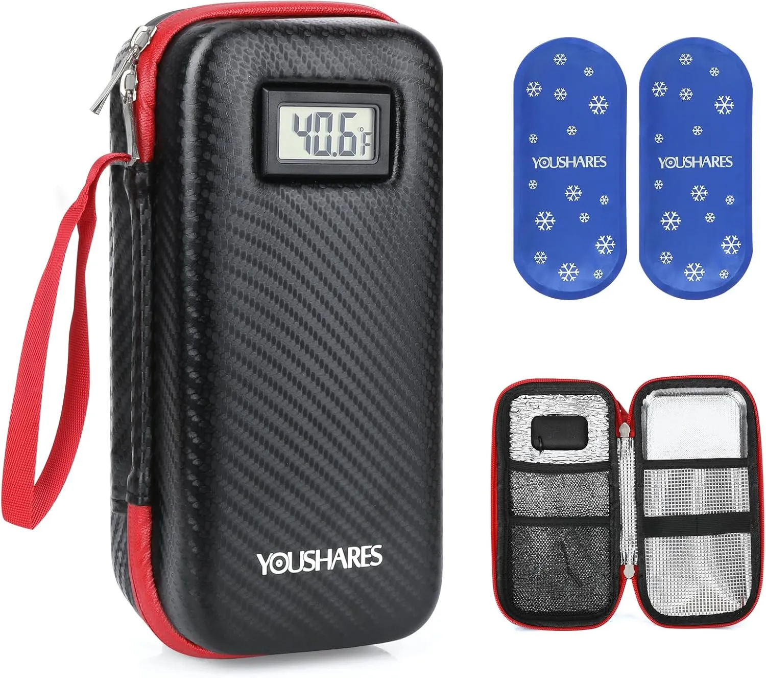 Insulin Cooler Travel Case with Tsa Approved Ice Packs Diabetic Medication Insulated Cooling Bag with Temperature Display Refrigerated Medicine Kit for Insulin Pen and Diabetic Supplies Storage