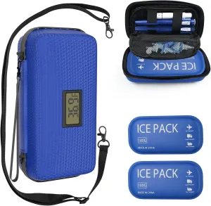 Insulin Pen Cooler Travel Case, Diabetic Supplies Medication Insulated Cool Organizer with 2 Ice Packs, Temperature Display, TSA Approved, Long-Lasting Cooling & Portable for Daily and Trips
