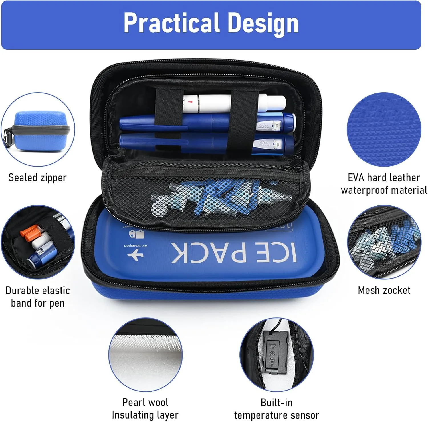 Insulin Pen Cooler Travel Case, Diabetic Supplies Medication Insulated Cool Organizer with 2 Ice Packs, Temperature Display, TSA Approved, Long-Lasting Cooling & Portable for Daily and Trips