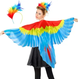 iROLEWIN Bird-Wings-Parrot-Costume for Adults Mardi Gras Headband for Women Feather Cape Big Eagle Dress-Up Shawl Party Gifts