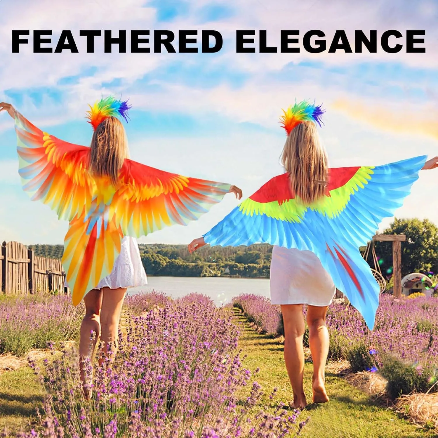 iROLEWIN Bird-Wings-Parrot-Costume for Adults Mardi Gras Headband for Women Feather Cape Big Eagle Dress-Up Shawl Party Gifts