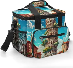 Italy Landmark Pisa Tower Cooler Bag Large Lunch Bag Car Cooler Insulated Thermal Bag Cooler Tote Bag for Travel Picnic Beach