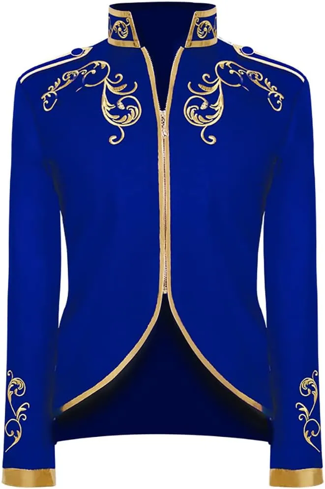 IWEMEK Men Prince Charming Costume Palace Prince Gold Embroidered Jacket Suit Court Uniform Cosplay Officer Medieval Costume