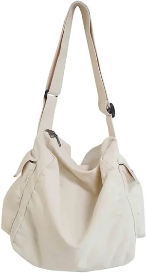 Japanese Literary Style Canvas Solid Color Shoulder Bag Harajuku Crossbody Bag ins Canvas Bag (white)