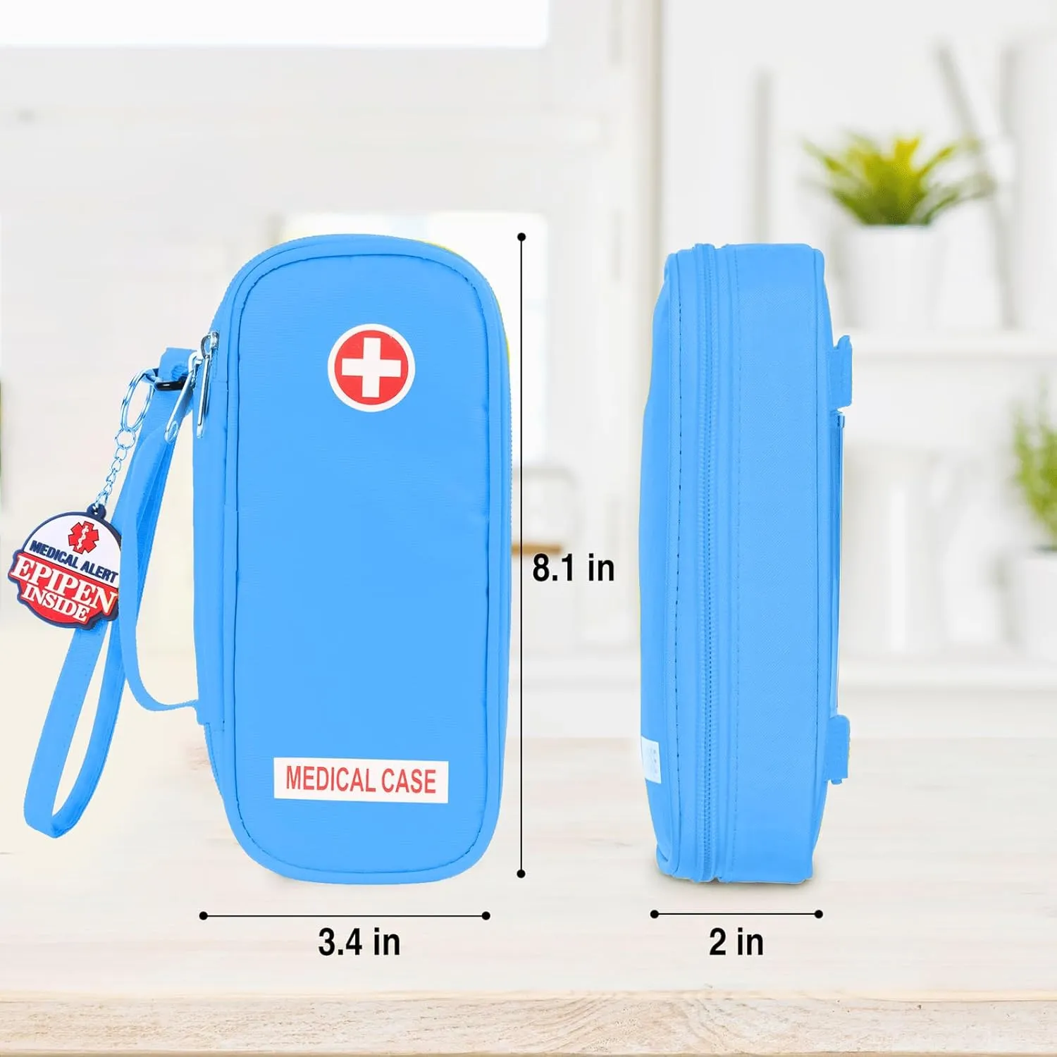 Jayour EpiPen Medical Carrying Case Insulated, Travel Medication Organizer Bag Emergency Medical Pouch, Fits 2 EpiPens, Asthma Inhaler, Anti-Histamine, Auvi-Q, Allergy Medicine Essentials (Blue)