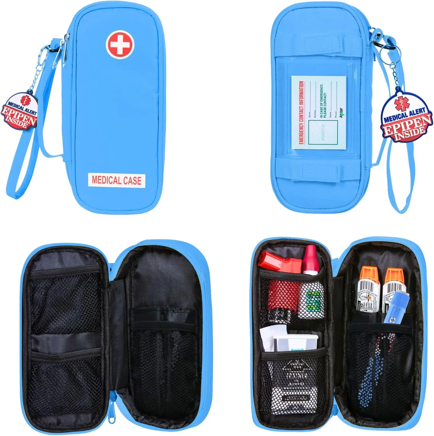 Jayour EpiPen Medical Carrying Case Insulated, Travel Medication Organizer Bag Emergency Medical Pouch, Fits 2 EpiPens, Asthma Inhaler, Anti-Histamine, Auvi-Q, Allergy Medicine Essentials (Blue)