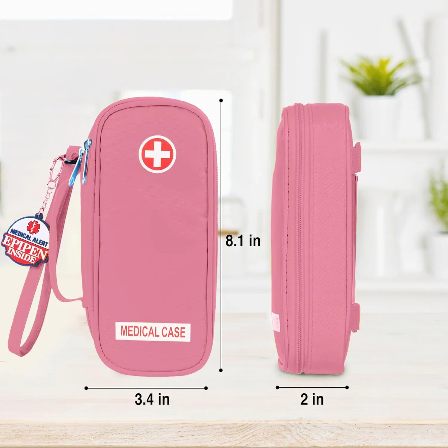 Jayour EpiPen Medical Carrying Case Insulated, Travel Medication Organizer Bag Emergency Medical Pouch, Fits 2 EpiPens, Asthma Inhaler, Anti-Histamine, Auvi-Q, Allergy Medicine Essentials (Pink)