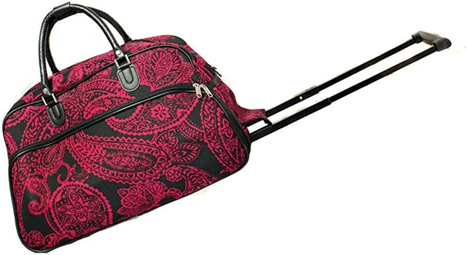 JChronicles 21 inch Carry On/Rolling Duffle Bag (Damask-BK trim) (Paisley-PK/BK)