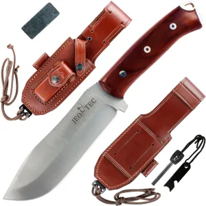 JEO-TEC Nº45 Fixed Blade Bushcraft Knife for Survival Camping Hunting Fishing, Full Tang Knife 11" Overall, Sheath   Firesteel   Sharpener Stone, Handmade