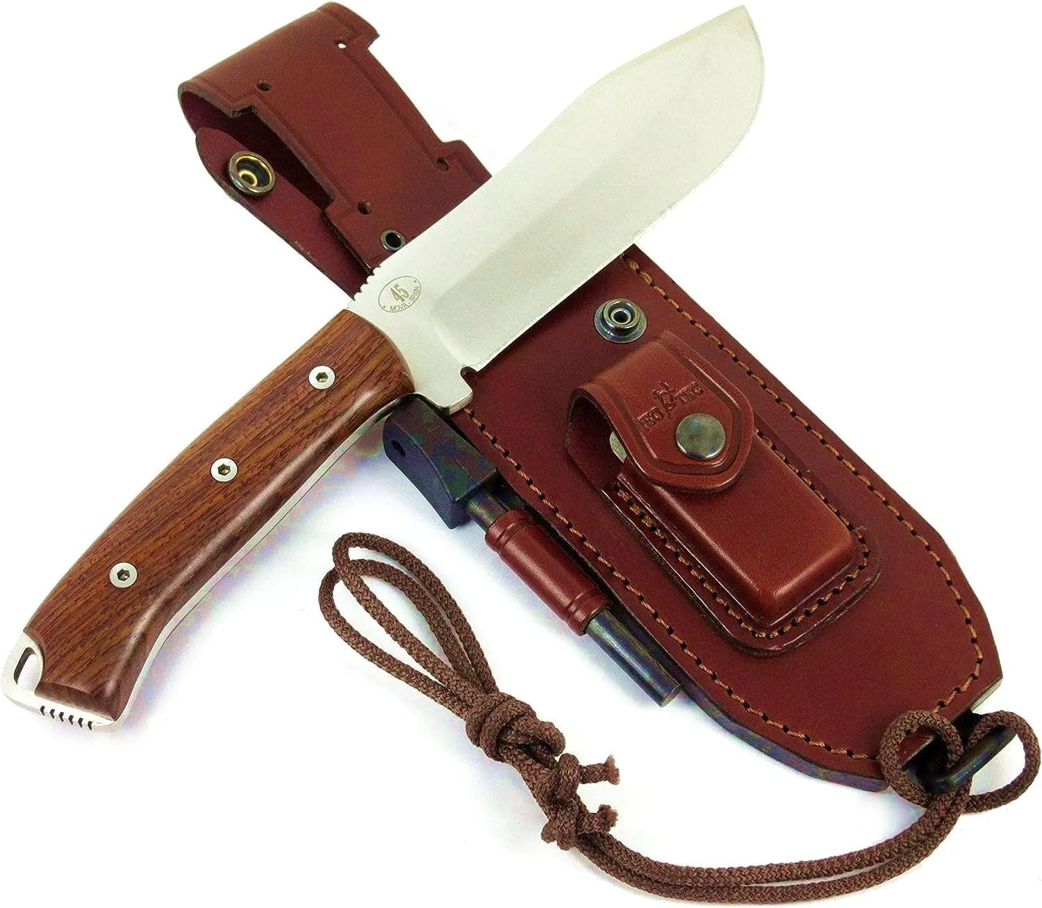 JEO-TEC Nº45 Fixed Blade Bushcraft Knife for Survival Camping Hunting Fishing, Full Tang Knife 11" Overall, Sheath   Firesteel   Sharpener Stone, Handmade