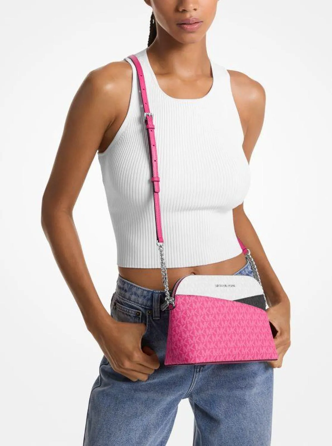 Jet Set Travel Medium Signature Logo Color Block Dome Crossbody Bag