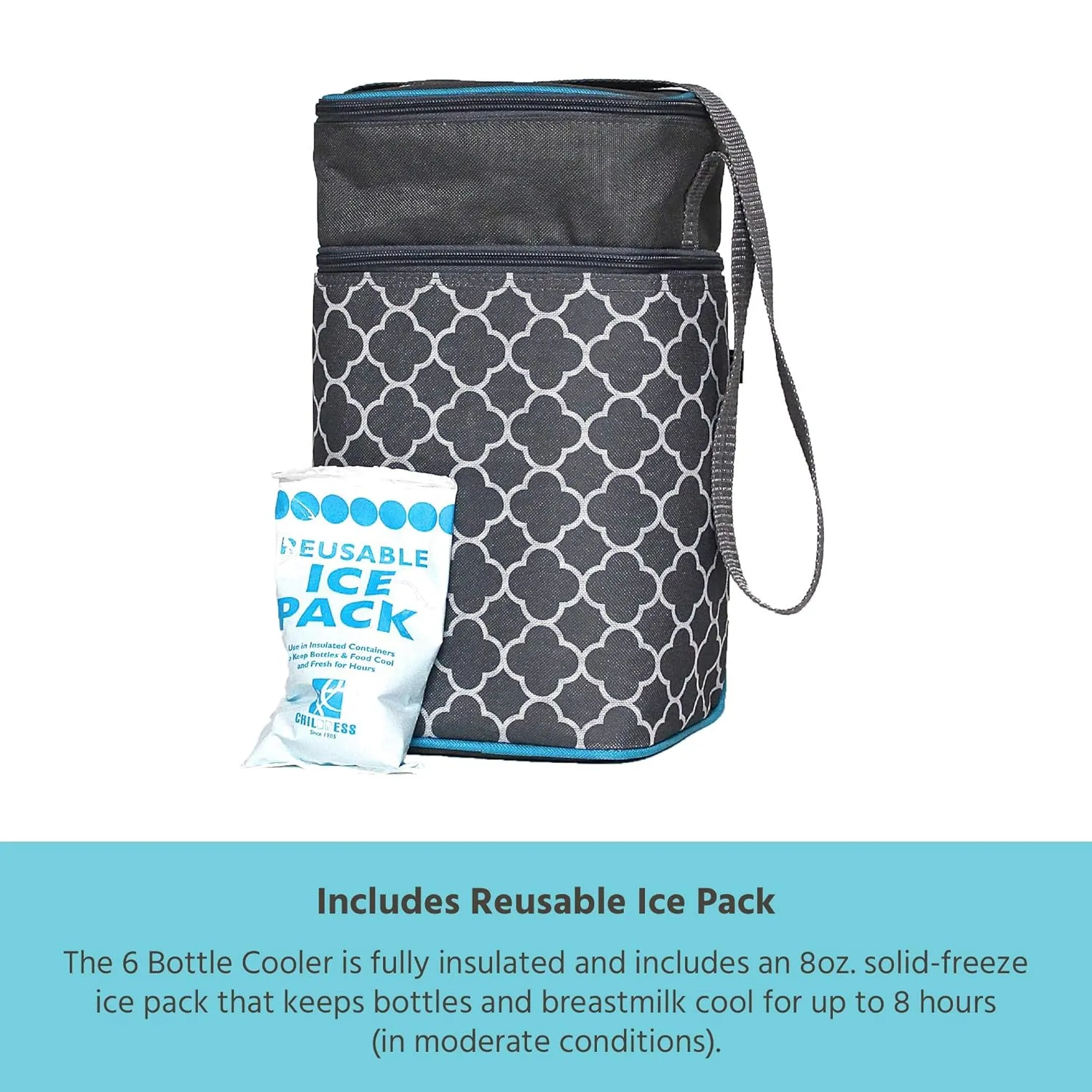 J.L. Childress 6 Bottle Cooler, Insulated Breastmilk Cooler & Lunch Bag for Baby Food & Bottles, Leak-Proof & Heat-Sealed, Ice Pack Included