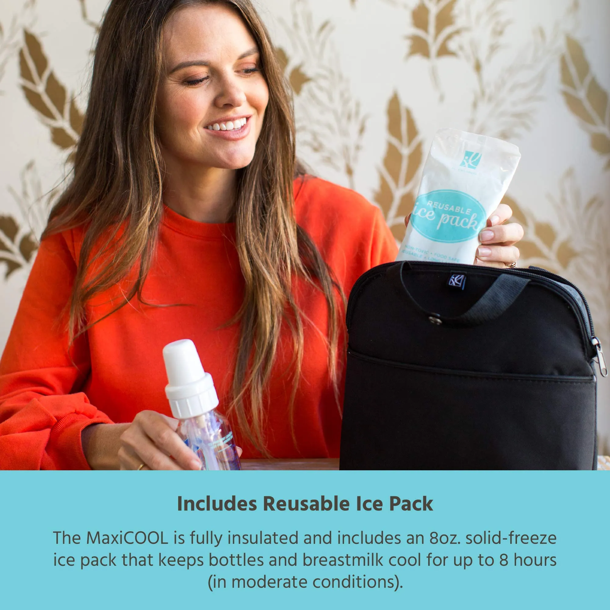 J.L. Childress MaxiCOOL 4 Bottle Breastmilk Cooler, Baby Bottle and Baby Food Bag, Insulated and Leak Proof, Ice Pack Included U2