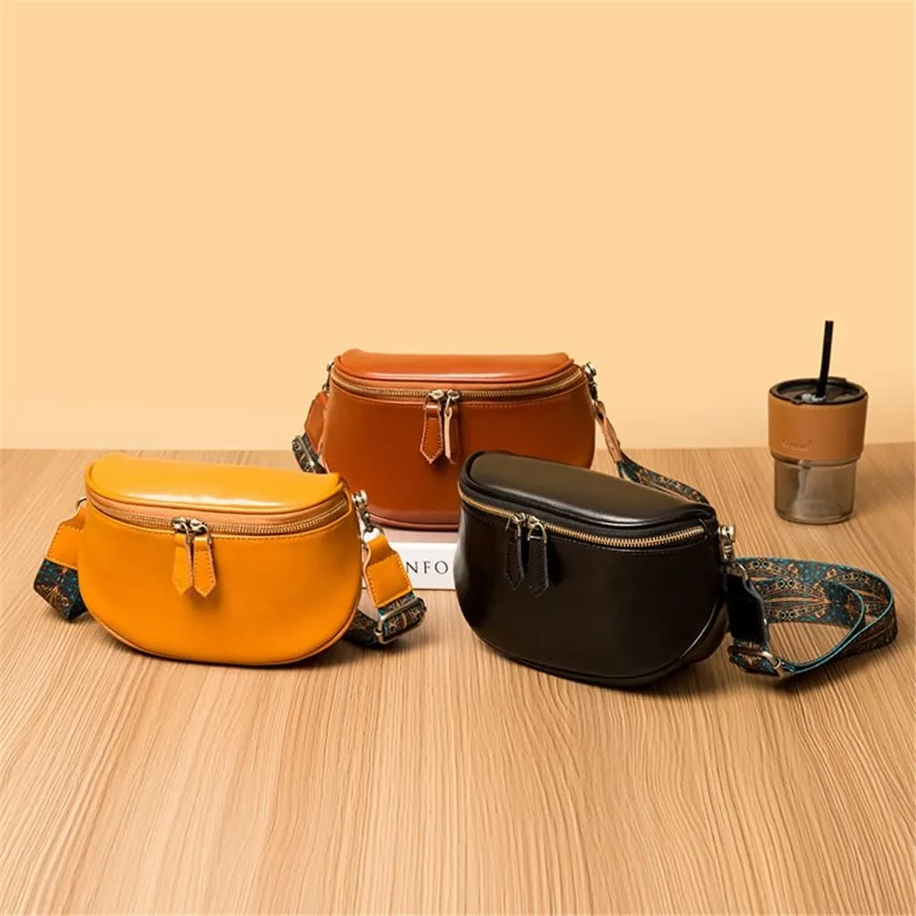 JSEIAJB Leather Bag Women's Bag Fashion Retro Layer Vegetable Tanned Leather Shoulder Messenger Bag Saddle Bag(D)